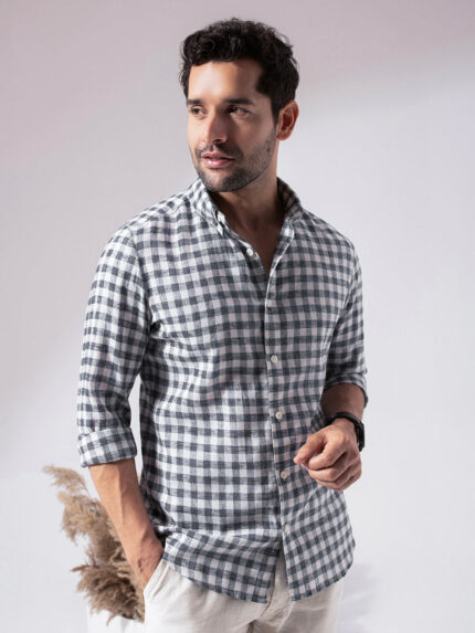 Black Checkered Linen Blend Sharp Look Casual Shirt