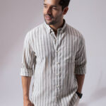 Sage Green Striped Linen Cotton Lightweight Summer Shirt