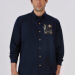 Midnight Mesa Blue Stripe Artistic Embroidered Shirt