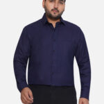 Plus Size Men Comfort Fit Navy Blue Solid Pure Cotton Shirt