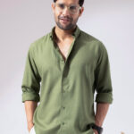 Moss Green Pre-Washed Linen Cotton Comfort Fit Casual Shirt