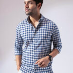 Blue Checkered Pre-Washed Linen Blend Smart Casual Shirt for Men