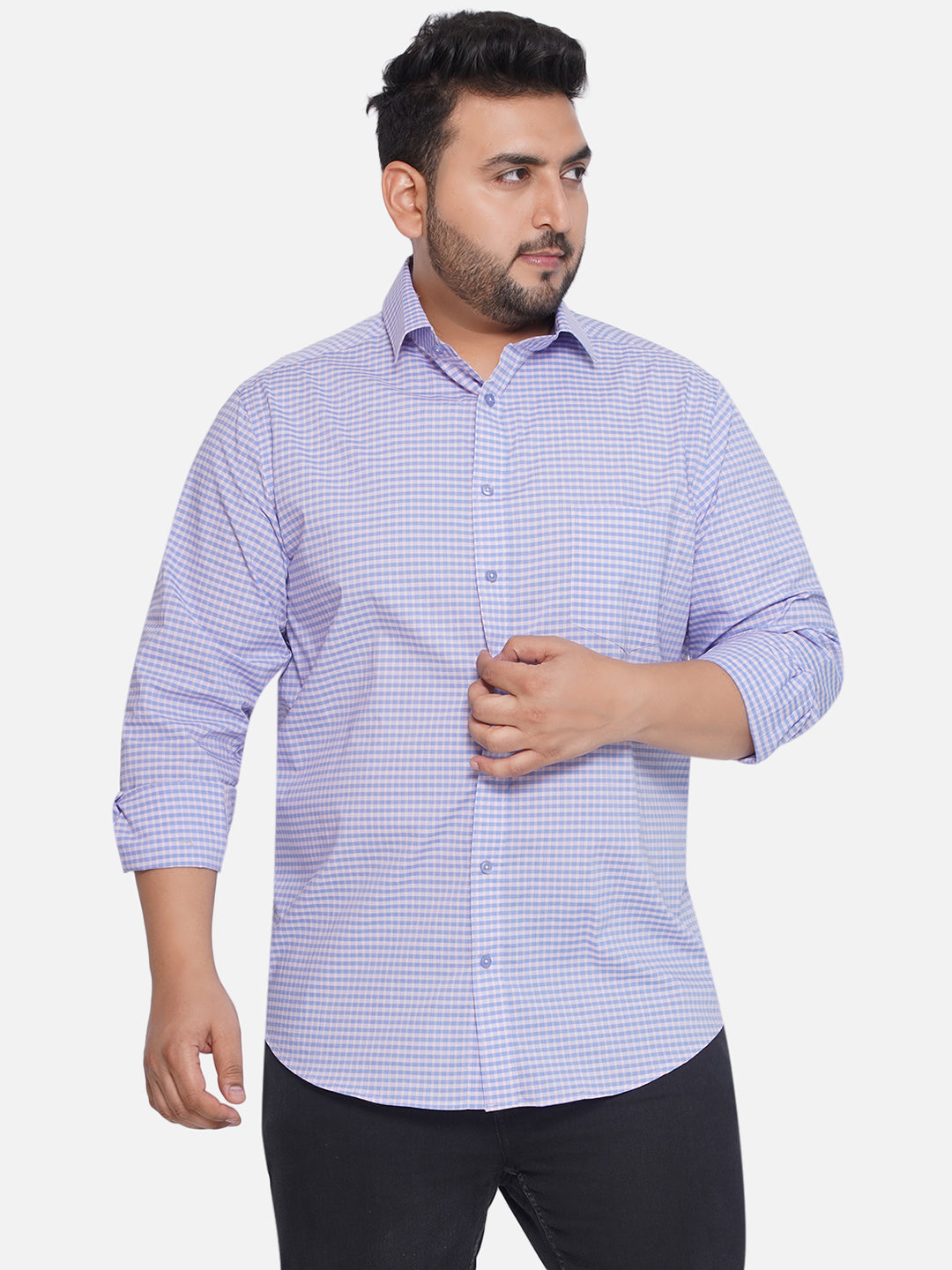 1_5faf16bf-dc8a-42f1-b337-3a48a5927809.jpg Plus Size Men Regular Fit Purple and Blue Checked Formal Shirt - Image 1