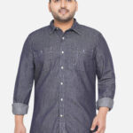 Plus Size Men Regular Fit Blue Solid Pure Cotton Casual Shirt