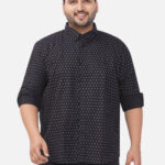 Plus Size Men Comfort Fit Black Printed Pure Cotton Shirt