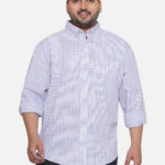 Plus Size Men Regular Fit White Checked Cotton Casual Shirt