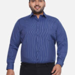 Plus Size Men Regular Fit Blue Striped Cotton Casual Shirt