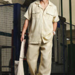 Beige Linen Casual Relaxed Fit Short Sleeve Shirt & Gurkha Pants Co-Ord Set