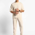 Textured Round Neck T-Shirt And Joggers