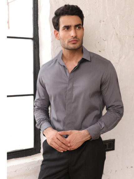 Dark Grey Solid Cotton Everyday Essential Shirt
