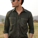Bottle Green Contrast Stitch Stylish Casual Shirt