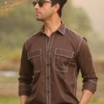 Brown Contrast Stitch Designer Casual Shirt