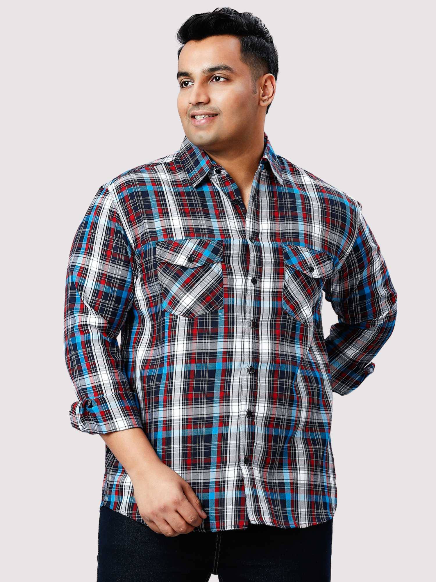 26-1.jpg Blue and Red Check Double Pocket Men Plus Size Shirt - Image 1