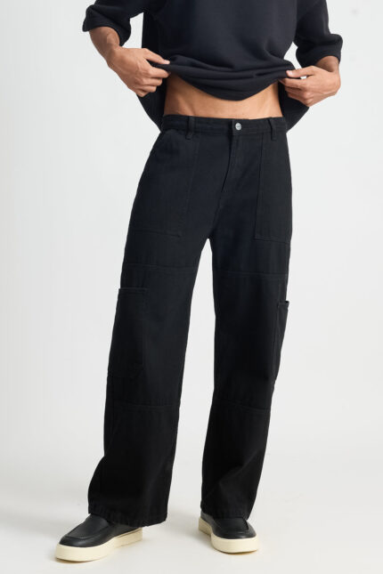 Black Utility Patch Pocket Straight-Fit Denim Jeans