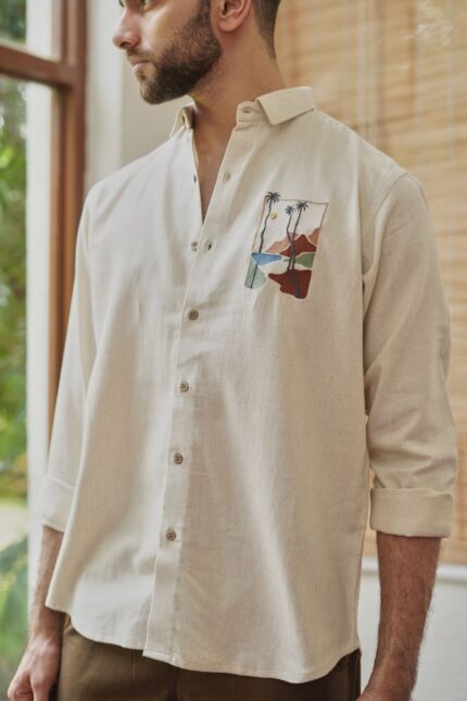 Sundowner Beige Mirage Desert Inspired Embroidered Shirt
