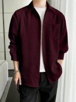 Full Sleeve Imported Waffle Men’s Maroon Shirt - Image 2