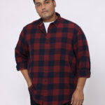 Plus Size Men Regular Fit Maroon and Black Checked Cotton Shirt