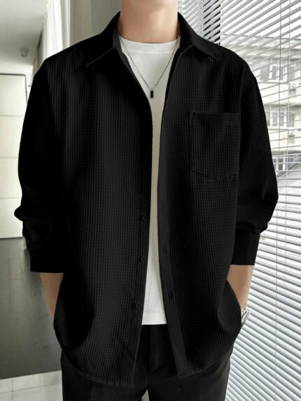 Full Sleeve Imported Waffle Men’s Black Shirt