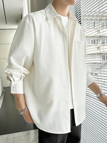 Full Sleeve Imported Waffle Men’s White Shirt