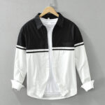 Men’s Black & White Patchwork Long Sleeve Shirt