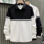 Men’s Black & White Patchwork Long Sleeve Shirt - Image 2