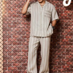 Beige & White Linen Blend Casual Relaxed Fit Short Sleeve Shirt & Gurkha Pants Co-Ord Set
