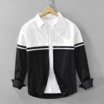 Men’s White & Black Patchwork Long Sleeve Shirt