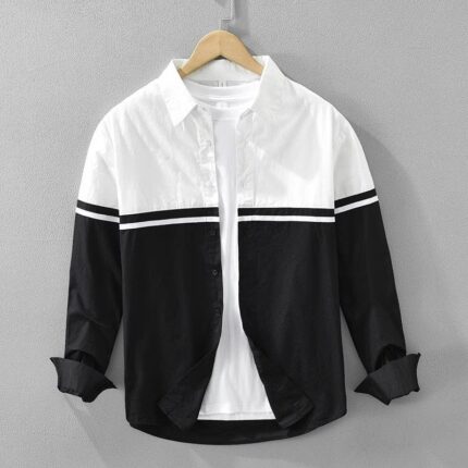 Men’s White & Black Patchwork Long Sleeve Shirt