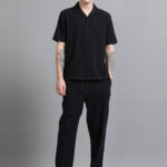 Men Textured Cotton Seersucker Resort Shirt & Trouser Co Ord Set