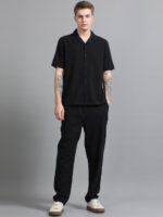 Men Textured Cotton Seersucker Resort Shirt & Trouser Co Ord Set