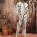 Men Variegated Striped Pure Cotton Co-Ords