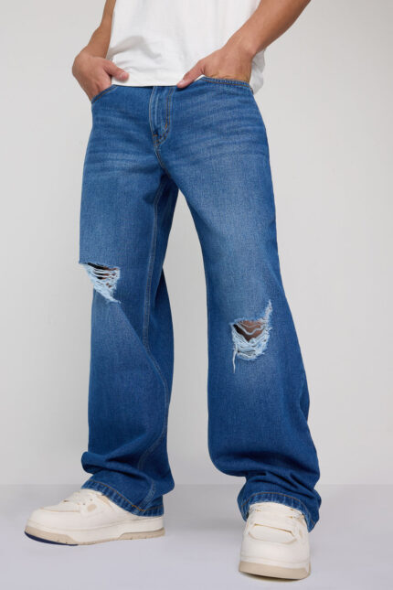 Urban Distressed Street Fit Oversized Wide Denim Jeans for Men
