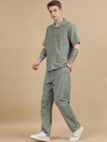 Men Textured Cotton Seersucker Resort Shirt & Trouser Co Ord Set