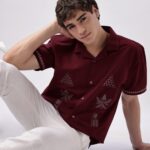 Temple Trail Maroon Cultural Motif Embroidered Shirt