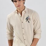 Bambaiya Beige Parrot Motif Embroidered Statement Shirt