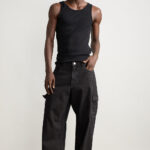 Jet Black Utility Pocket Baggy Cargo Jeans for Men