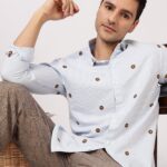 Sunlit Bloom Floral Motif Embroidered Striped Shirt