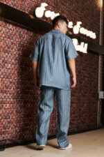 Blue Linen Blend Casual Relaxed Fit Short Sleeve Shirt & Gurkha Pants Co-Ord Set