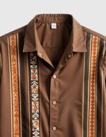 Brown Vertical Line Men’s Half Sleeves Printed Shirt Exclusive - Image 2