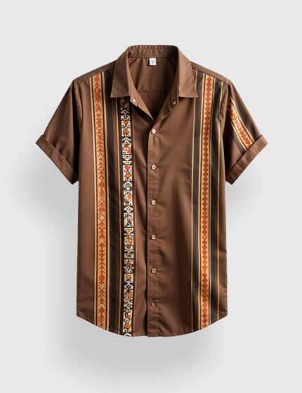 Brown Vertical Line Men’s Half Sleeves Printed Shirt Exclusive