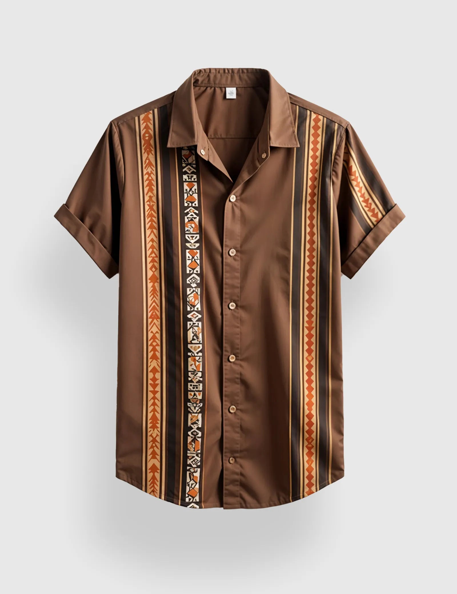 BROWN_VERTICAL_4.jpg Brown Vertical Line Men’s Half Sleeves Printed Shirt Exclusive - Image 1