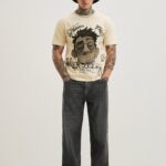 Beige Graphic Printed Cotton T Shirt