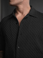 Half Sleeve Big Bubble Textured Black Shirt - Image 2
