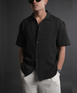 Half Sleeve Big Bubble Textured Black Shirt - Image 3