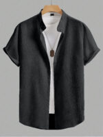 Men’s Textured Half Sleeve Black Shirt - Image 3