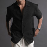 Half Sleeve Big Bubble Textured Black Shirt