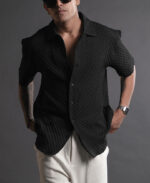 Half Sleeve Big Bubble Textured Black Shirt