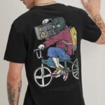 Black Back Graphic Print Cotton T Shirt