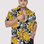 Black and White Tropical Leaf Men Plus Size Half Sleeve Shirt