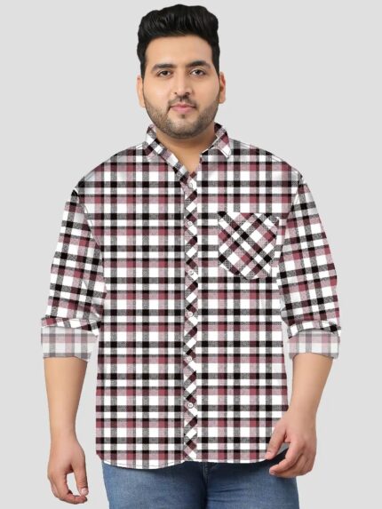 Black and Magenta Check Pattern Men Plus Size Shirt